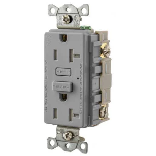 Hubbell GFTW20GY Outlet, GFCI, 20 Amp, Load Out, TR, WR, Gray