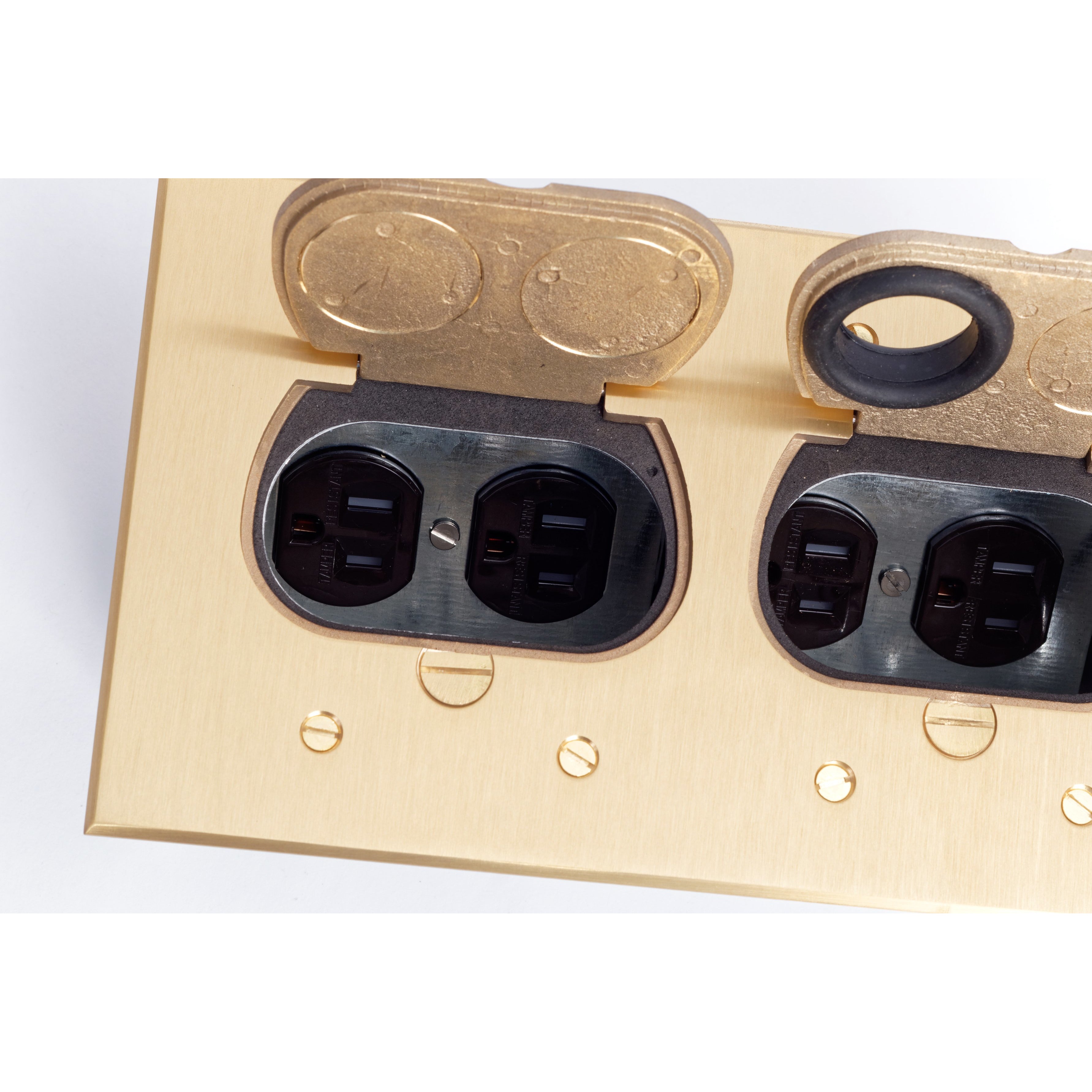 Concealed Power Recessed Floor Box, 1 Outlet, Hidden Plugs, Brass